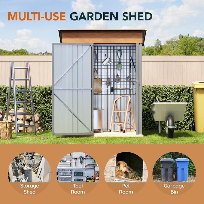 5x3FT Multi-Used Shed & Outdoor Storage Shed with Lockable Door, Compact Metal Tool Shed for Garden, Backyard, Patio, Utility, and Various Storage Shed(Matte Gray)