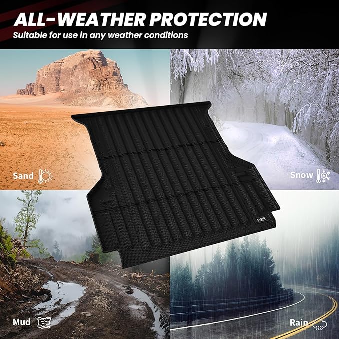 LASFIT Truck Bed Mat for Ford Ranger (5FT, 59.6" Bed) 2025 2024 All Weather Protector TPE Car Bed Floor Liner - 1PC Black