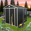6x8 FT Outdoor Storage Resin Shed with Floor,Waterproof Plastic Garden Bike Shed with Lockable Door, Sloped Roof, Vents & Windows, Easy Assembly Tool Shed for Lawn, Backyard, Patio, Black