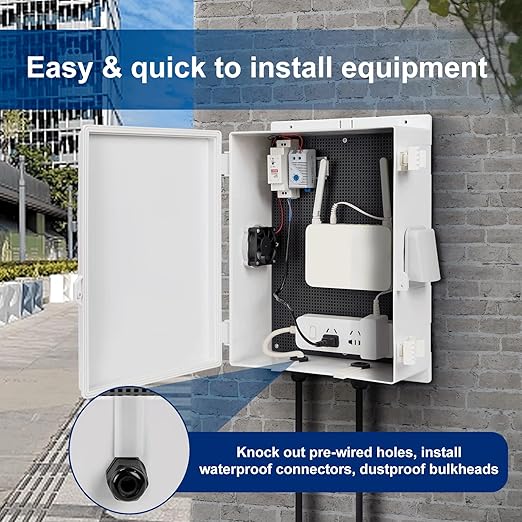 Outdoor Electrical Junction Box, ABS Water Resistant Enclosure with Internal Mounting Panel & Hinged Cover (16"H* 12"L* 5.9"W & Thermostat)