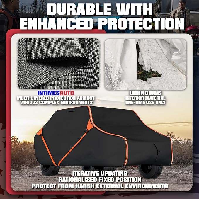 125 Inch UTV Cover for Polaris Ranger RZR, Can-Am Defender Maverick Commander, Yamaha Wolverine, Kawasaki Mule, Honda Pioneer, Black 600D Side by Side Cover Protection for 2-3 Seater UTV