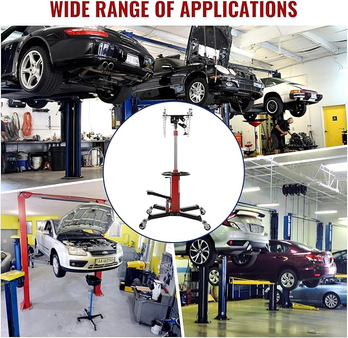 Hydraulic Transmission Jack 1322 LBS (3/5 Ton) Capacity 33.8"-72.8" Lifting Height 2 Stage Hydraulic Telescoping Jack, Trans Jack Stand Heavy Duty with Foot Pedal and 360° Swivel Wheel, Red