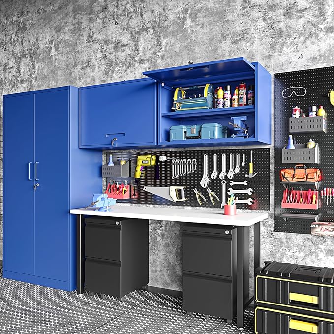 Metal Wall Storage Cabinet 22'' Tall Wall-Mounted Steel Garage Cabinet Adjustable Shelf Wall Shelf Metal Garage Locker Storage Rack Small Tool Chest Trailer Assembly Required