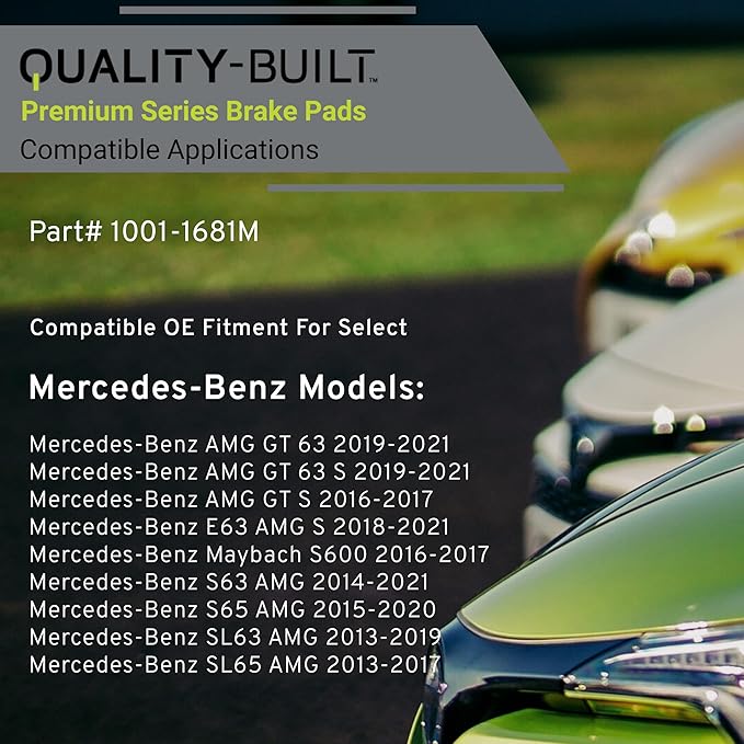 Premium Semi-Metallic Rear Brake Pads (1001-1681M) Compatible with 2013-2021 Mercedes-Benz (AMG GT 63/AMG GT 63 S/AMG GT S/E63 AMG S/Maybach S600/S63 AMG/S65 AMG/SL63 AMG/SL65 AMG)