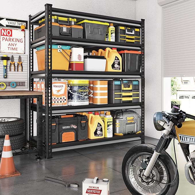 48" W Garage Shelving Heavy Duty, 3000LBS Loads Adjustable Garage Storage Shelves, 5-Tier Metal Shelving Units and Storage Racks, Industrial Utility Shelf,48" Wx24 Dx78 H, Black