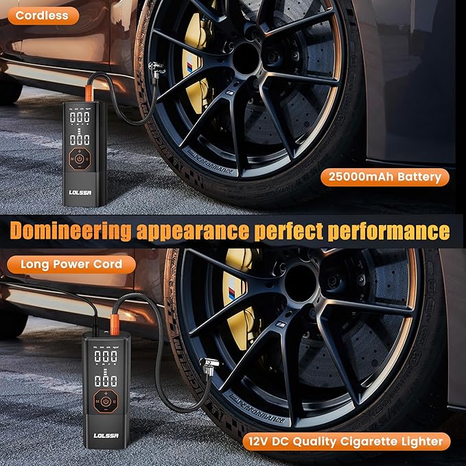 Tire Inflator Portable Air Compressor-180PSI Air Pump for Car Tires-Cordless Tire Pump with Pressure Gauge, Cigarette Lighter Plug for Motorcycle, Bike, Ball, Dual-Use Type