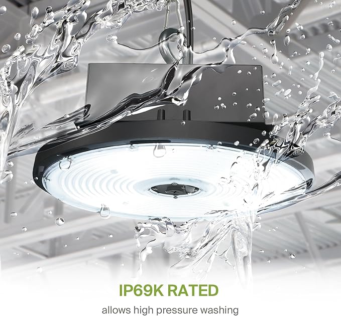 ASD LED High Bay UFO Light Fixture, Commercial Shop Lighting | Dimmable, IP69K Waterproof, DLC Premium, UL Listed | 400W 58600LM 5000K 277-480V | Warehouse, Garage, Workshop, Barn Lamp | Black