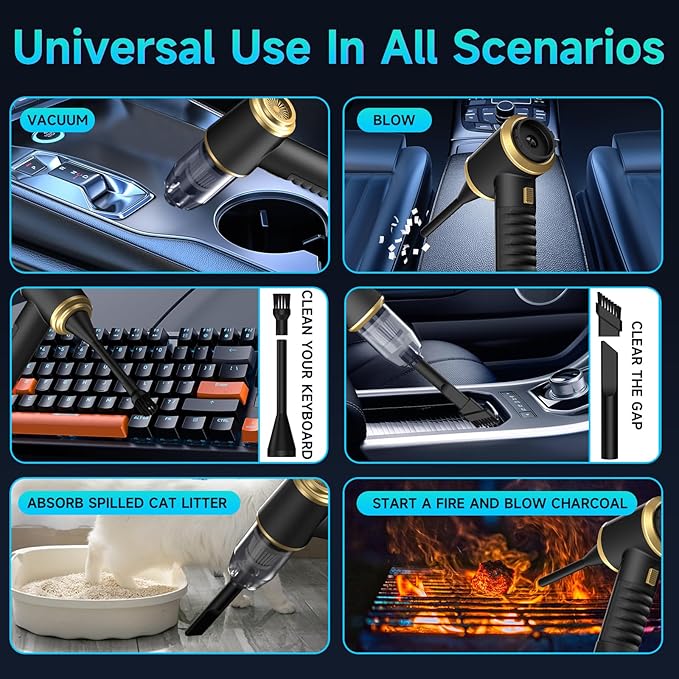 Car Vacuum Portable Cordless - 21000PA High Power Car Cleaning Kit, 4 in 1 Multifunctional Mini Vacuum Cleaner, Air Duster for Car, Home, Office to Remove Sand, Dust, Gifts for Lover Family