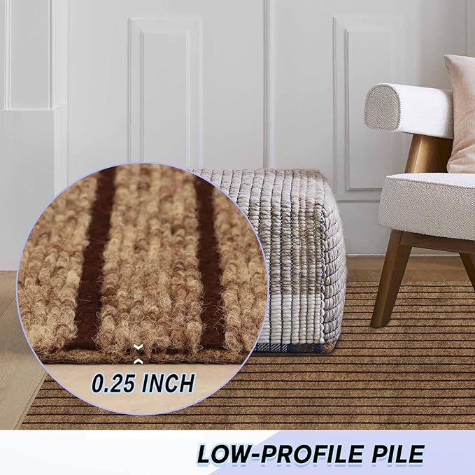 Custom Size Backed Non-Slip Area Rugs Runner, Easy Clean, Waterproof Runner Rugs for Hallway Entryway, Kitchen, Laundry, 4FT x 59FT, Brown Stripe