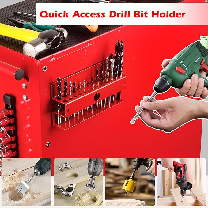 MUTUACTOR Drill Bit Organizer Heavy Duty,Quick Access Magnetic Mount Drill Bit Holder,Anti-scratch Magnetic Tool Holder for Long Phillips Head Drill Bits Impact Bits Storage,Red,26 Holes