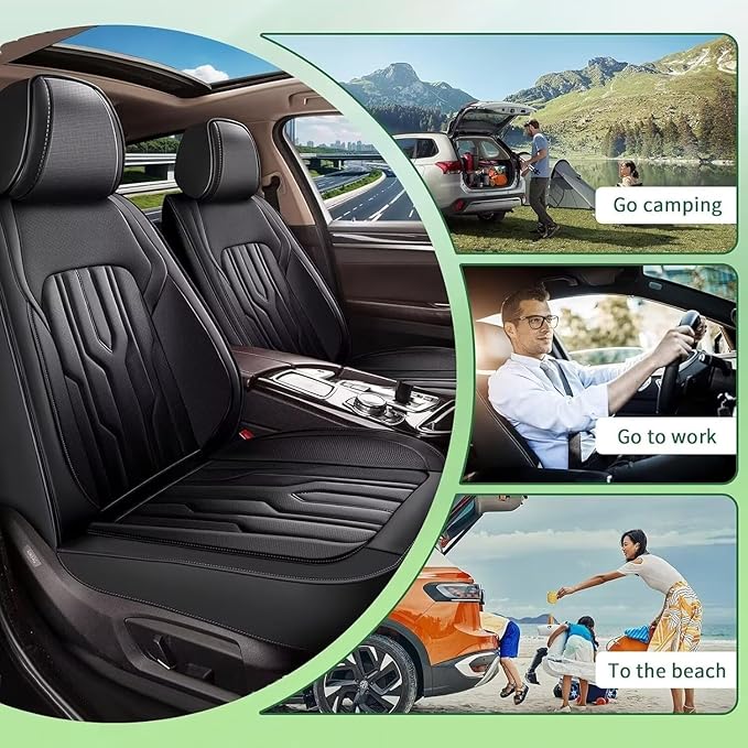 YORKNEIC Fit for Hyundai Kona Seat Covers 2018-2025: Leather Waterproof Car Seat Covers Anti-Slip Protector Full Set (2 Row 5 Seats, Black)