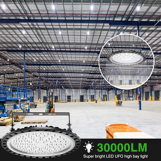 Viugreum 5 PACK 300W UFO LED High Bay Light, 30000LM 6500K Daylight White LED Warehouse Lighting, IP65 Waterproof Commercial Bay Lighting for Garage Barn Workshop Wet Location