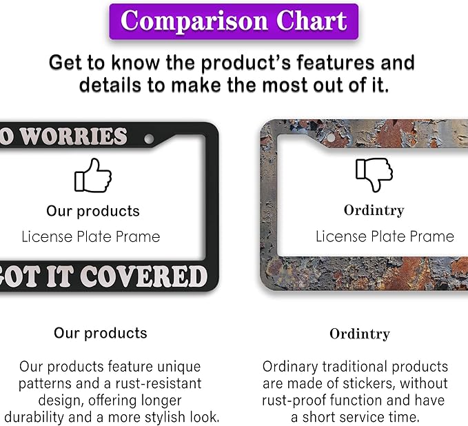 License Plate Frames Black and White License Plate Frame No Worries, God’s Got It Covered Universal Aluminum Car Accessory 2 Pack with Screw Covers Set