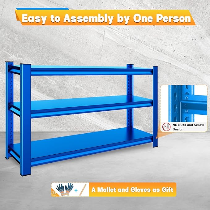 3-Tier Garage Shelving Heavy Duty，48" W Metal Shelving Unit for Garage, 1650 lbs Load Capacity Utility Rack Shelves＆ Garage Shelves, 48”W x 18”D x 39”H(Blue