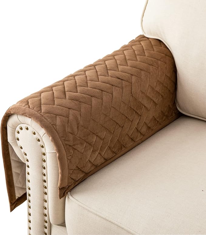 Eismodra Armrest Covers,Couch Cover,Sofa Cover,Backrest Covers,Anti-Slip Armchair Slipcovers for Dogs Cats Pet Loveseat Recliner Leather L Shaped,Brown 28 x 28 Inches (Only 1 Piece)