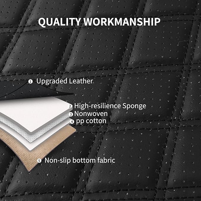 Leather Car Seat Covers,Breathable and Waterproof Napa Leather Automotive Seat Cover,Universal Interior for Cars,Sedans,SUVs,Vans,Trucks(Front Seat,Black,N3)