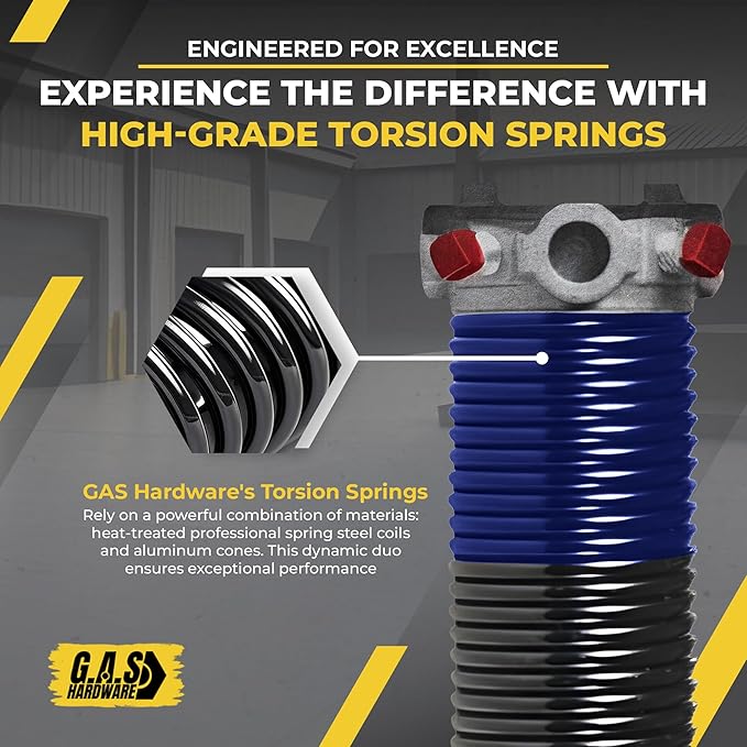 Garage Door Torsion Spring 262x2x35 Torsion Springs for Left Side of Garage Door with 1" Steel Bearing, Gloves, and Winding Bars Precision E-Coating 5-Year Warranty Minimum 30,000 Cycles (Red Cone)