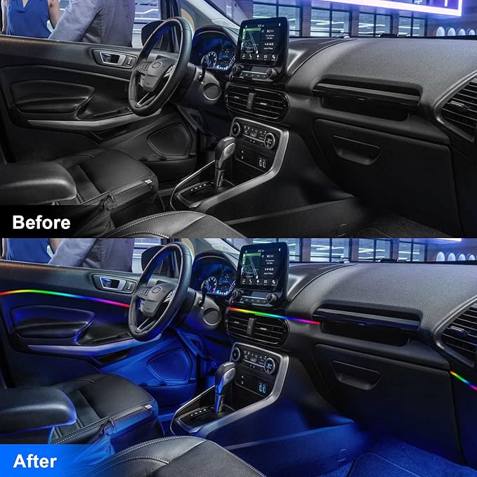 Acrylic Interior Car LED Strip Light, AMKI Car Led Lights Interior with Wireless App, Dreamcolor RGB 10 in 1 with 175 inches 593 LEDs Ambient Lighting Kits, 16 Million Colors Music & DIY Function