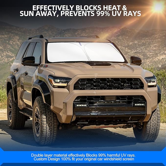 Windshield Sun Shade for Toyo-ta 4runner 2010-2025 4-Runner Foldable Sunshade Custom Fit Front Window Car Interior Accessories Protector Blocks UV Rays