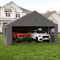 20x20 Carport, Heavy Duty Carport Canopy Garage with Removable Sidewalls and Drive Through Roll Up Zipper Doors, Grey