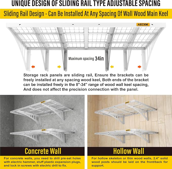 2x3ft 2Pack Wire Shelving Unit Heavy Duty Garage Storage Shelves Wall Mounted White 560lbs Load Capacity（24-inch-by-36-inch）