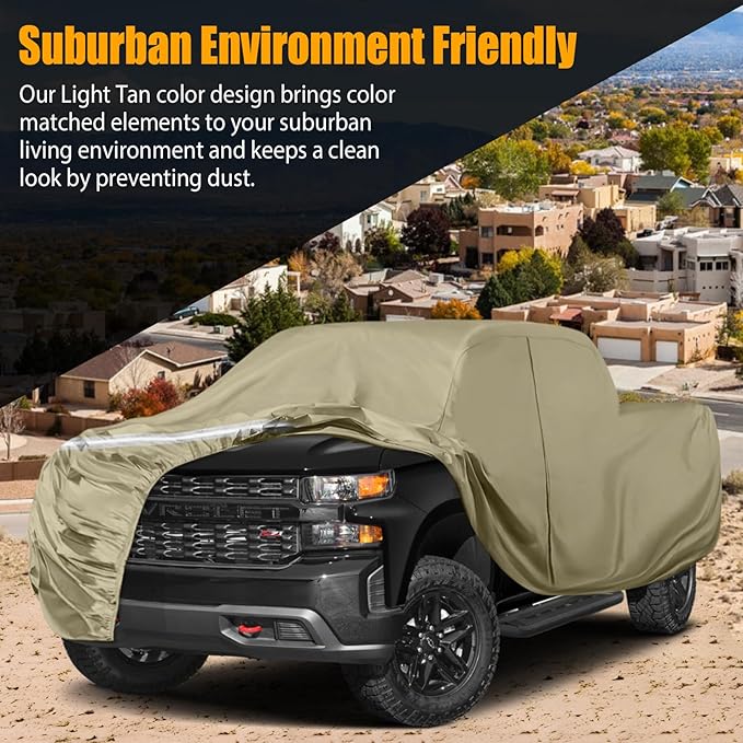 Waterproof Truck Covers Replace for Ford F150 / Dodge Ram 1500 CrewCab 6.5 ft, Multilayer Heavy Duty with Cotton Liner Truck Cover with Zipper Door, Windproof Bands for Snow Rain Dust Protection