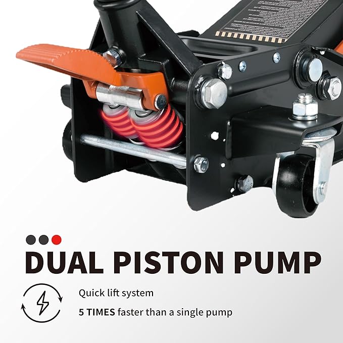 3-Ton (6600lbs) Low-Profile Dual Pistons Heavy-Duty Steel Racing Floor Jack with Quick Lift Hydraulic Pump, Foot Pedal and Magentic Pad for Car Maintenance (Orange, 3 Ton Low Profile)