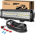 NAOEVO 12 Inch LED Light Bar, 300W 30000LM LED Offroad/Driving/Fog Lights with Wiring Harness Kit, Spot Flood Work Lights for Truck UTV ATV Golf Cart Boat, 1 Pc (White)