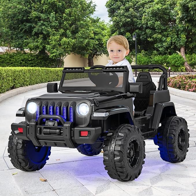 INFANS Kids Ride on Car Truck with 2.4G Remote Control, 12V Battery Powered Electric Cars for Kids w/3 Speeds, Battery Display, LED Lights, Safety Belt, Music & Horn, Bluetooth/FM/USB (Jet Black)