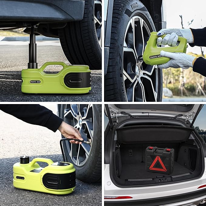 Electric Car Jack Kit 5T 12V Hydraulic Tire Jack with Double Cylinder Air Pump & LCD Touch Screen & Impact Wrench Portable Car Lift for Tire Changes and Roadside Emergencies