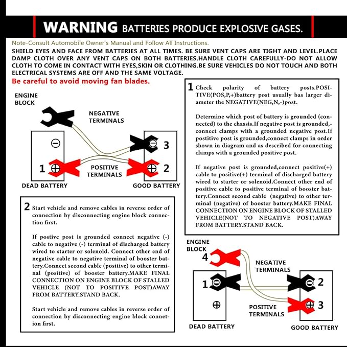 Auto Dynasty Heavy Duty 12Ft 8Gauge Booster Cable Power Jumper 250AMP Emergency Battery Start Car/Motorcycle