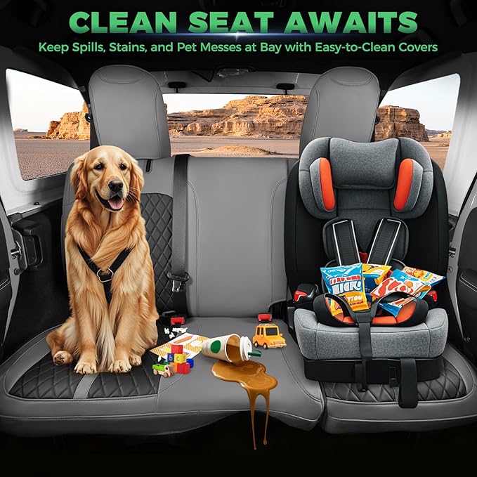 for Jeep Wrangler Seat Covers 4Door JK 2013 2014 2015 2016 2017, Custom Fit Car Seat Cover Full Set, Luxury Leather Seat Protectors, Waterproof SUV Interior Cushions Accessories, Gray Black