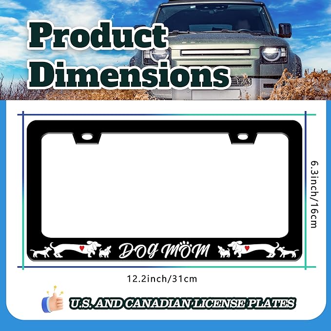 Dog Mom License Plate Frame Cute Animal License Plate Holder for Front or Rear Car Tags Stainless Steel Funny Car Decoration with Screws 6.3 X 12.2 in