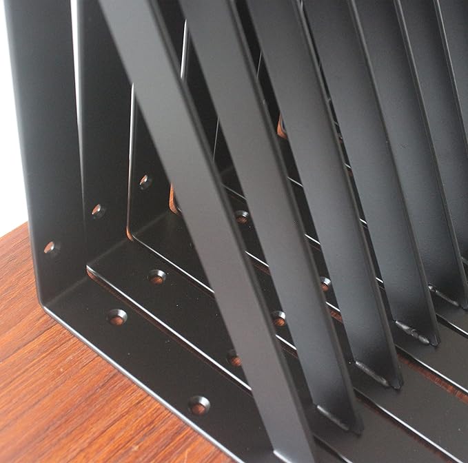 6 Pack L10 x H 8" Black Heavy Duty Shelf Brackets with Screws Metal Shelf Brackets Shelf Support Angle Brackets for Shelves L Brackets Heavy Duty Floating Shelf