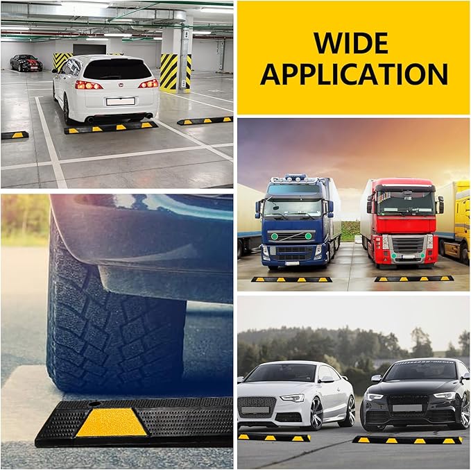 72" Car Parking Stopper, Heavy Duty Rubber Parking Curb Wheel Stops with Highly Visible Reflective Strips, Garage Floor Stopper for Cars, Truck, Trailer, Van, Pack of 1