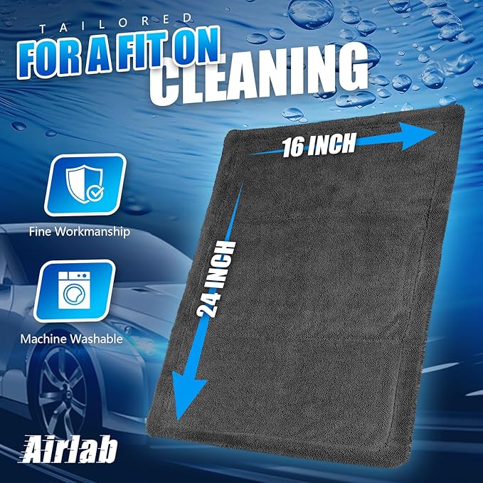 Airlab Microfiber Towels for Cars Wash Drying Super Absorbent Cleaning Cloth Auto Detailing Ultra Soft, Lint-Free, Streak-Free, 24 x 16 Inch, Pack of 1, Dark Grey, 1200 GSM