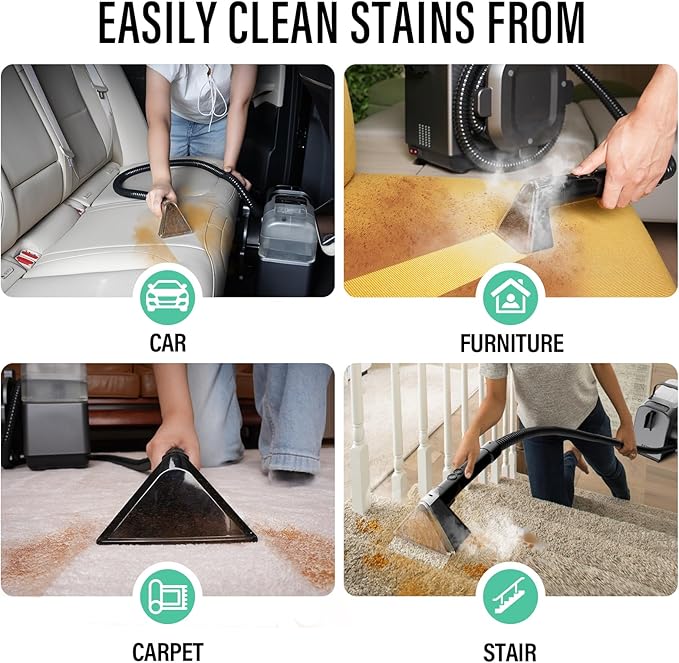 Portable Carpet Cleaner Machine with Steam and Heating Techology,15Kpa Powerful Suction with Versatile Tools for Pets, Couch, Car,Self-Cleaning, Compact Spot Cleaner for Stairs/Furniture/Rug