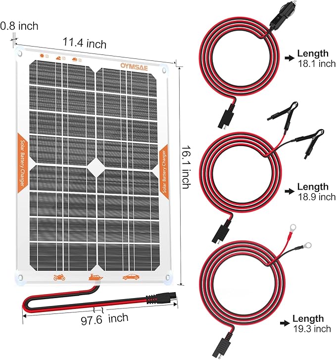 OYMSAE 20W 12V Solar Panel Battery Charger Portable Waterproof Power Trickle Battery Charger & Maintainer for Car Boat Automotive RV with Cigarette Lighter Plug & Wiring Clip