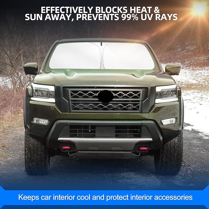 Windshield Sun Shade for Ni-ss-an Frontier 2022-2025 2026 Foldable Sunshade Custom Fit Front Window Car Interior Accessories Protector Blocks UV Rays