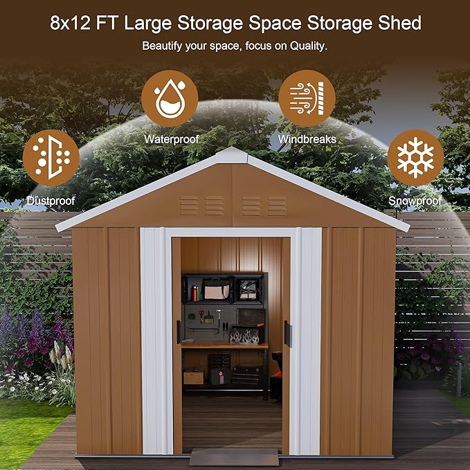 6 x 4 FT Outdoor Storage Shed, Metal Garden Tool Shed with Slooping Roof, Lockable Doors and Windows, All-Weather Weatherproof Blike shed for Garden, Patio, Lawn, Yellow