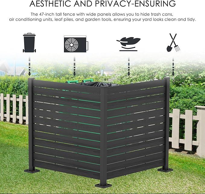 Kozyard 50" W x 48" H Outdoor Privacy Screens Aluminum Post, Air Conditioner Fence Panels, Pool Equipment Enclosure, Trash Can Screens Fence Kit for Outside Backyard Patio (Black/ 2 Panels)