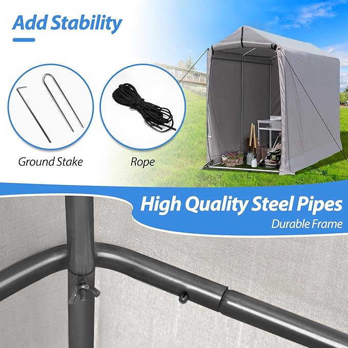 Outdoor Storage Shed 6 x 3Ft Heavy Duty Portable Storage Shelter with Roll-up Zipper Door for Bike, Mower, Garden Storage