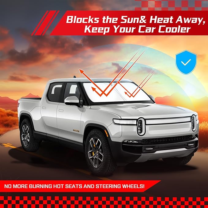 ARISMOTOR Windshield Sun Shade for Rivian R1T 2022-2025, Custom Fit Foldable Front Window Sunshade Sun Visor Protector, Block UV Rays Keep Your Car Cooler