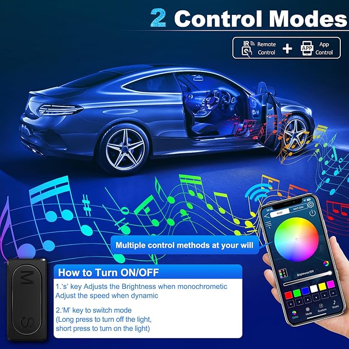 Acrylic Interior Car LED Strip Light with Wireless APP, RGB 10 in 1 with 175 inches 612 LEDs Fiber Optic Car Ambient Lighting Kits, Dynamic Music Sync Neon LED Strip Lights for Car