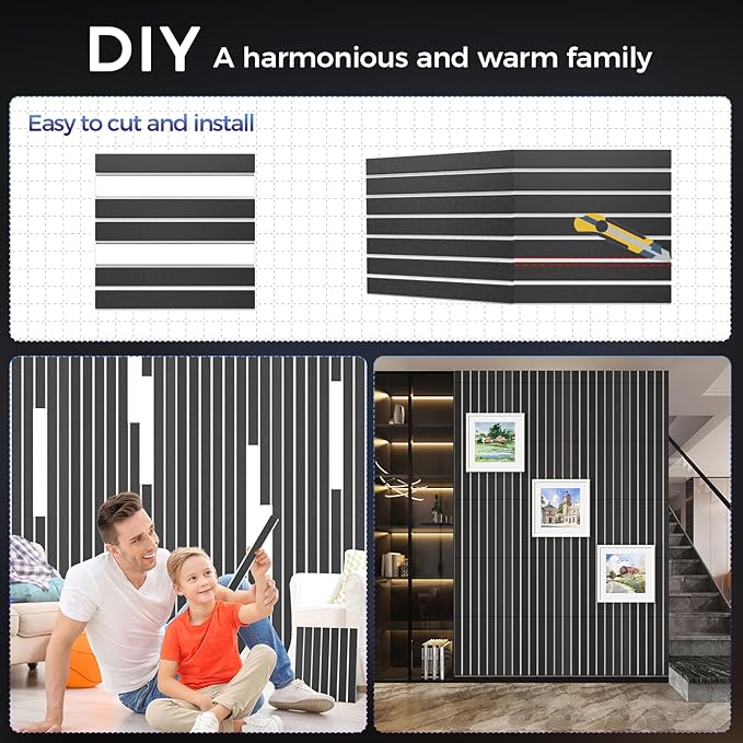 6 Pack 2-Layer Fold Soundproof Wall Panels, 24 x 12 x 0.43 in Large Sound Proof Foam Panels for Walls, 0.9lb/ft³ High Density, 3D Acoustic Panels,Artistic Noise Dampening Panels White&Black