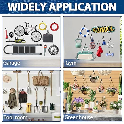 3-H Garage Wall Hooks 42 Pack, Heavy Duty Garage Hooks with Extra Welding Spots, Wall Mount Storage Organizer for Hanging Garden Lawn Tools, Ladder, Bike, WeedEater, Chair, Shovel, Blower (Black)