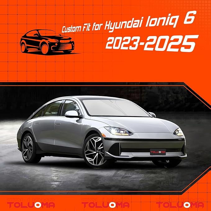 Custom Fit Windshield Sun Shade for H-yun-dai Ioniq 6 2023-2025 - Full Coverage, 210T Reflective Fabric, Double-Layer Design - Blocks 99% UV Rays, Keeps Car Cool, Easy to Install and Store