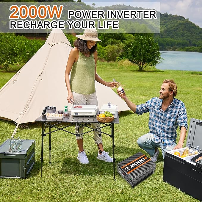 2000 Watt car Power Inverter 12V to 110V/120V Inverter for car Truck semi Truck Vehicles Camping with 1 USB Ports and 2 AC Outlet Power Converter with LCD Display 2000W Inverter