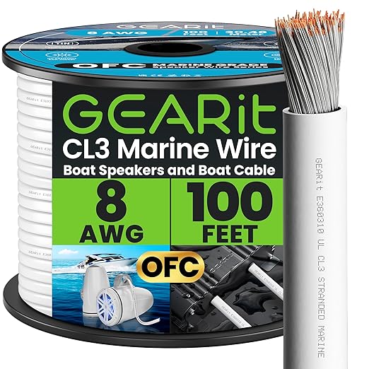GEARit 8 Gauge Marine Electrical Primary Wire, 8 AWG (100ft) Marine Grade Tinned Copper Oxygen Free for Boat, Automotive, RV, Camper, Trailer