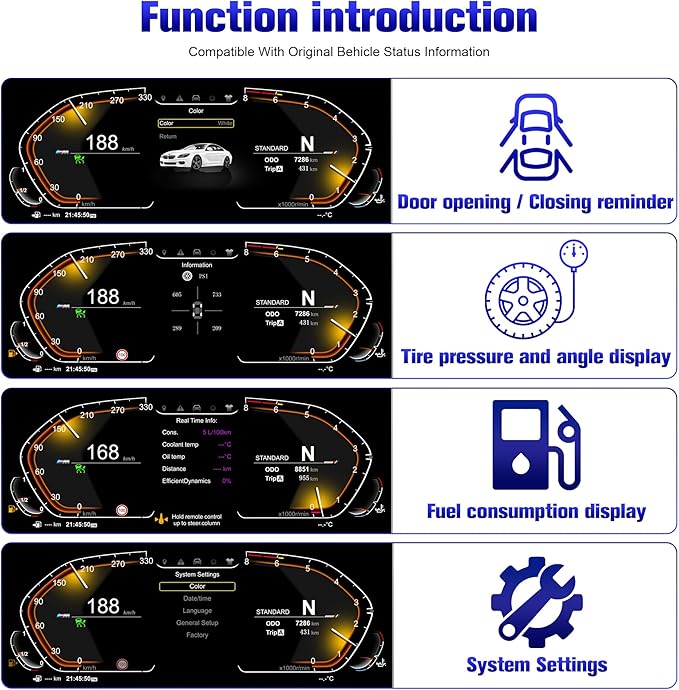 Speedometer Instrument for BMW F11 F18 2010-2017，12.3 inch Linux System Original Modern Car Odometer Information Head up Display Digital Cluster Electronic Gauge Dashboard Screen